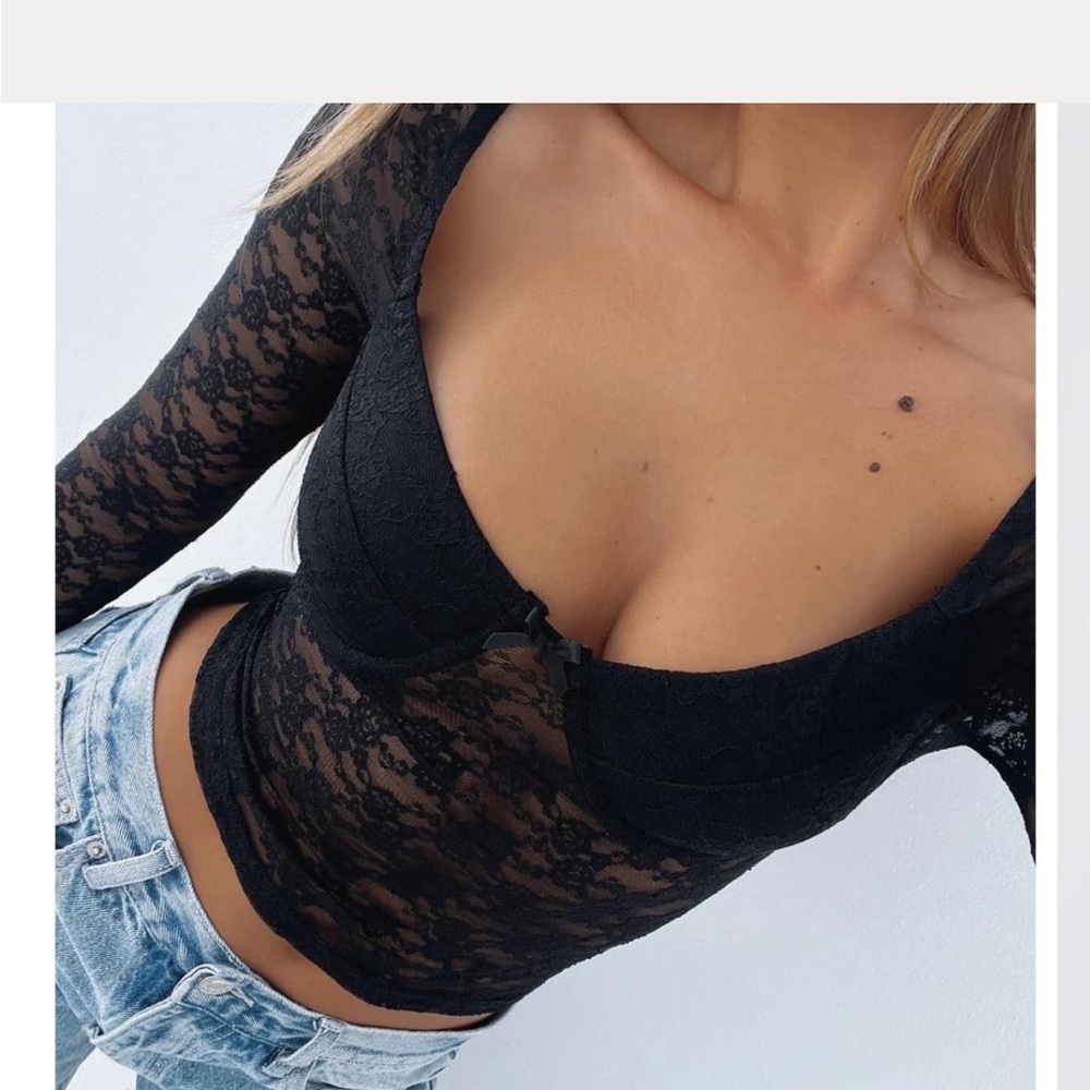 White Fox Black Lace Top